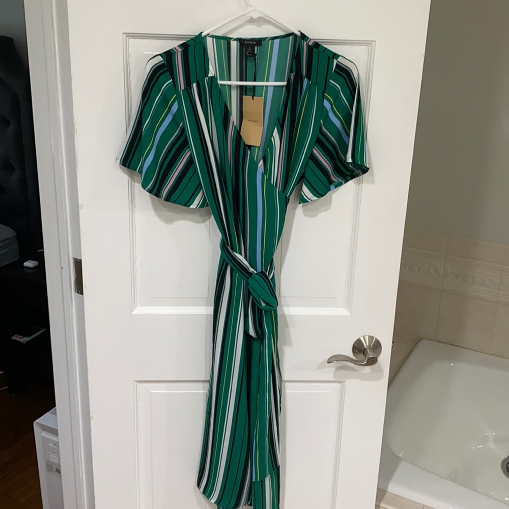 NWT green striped midi dress